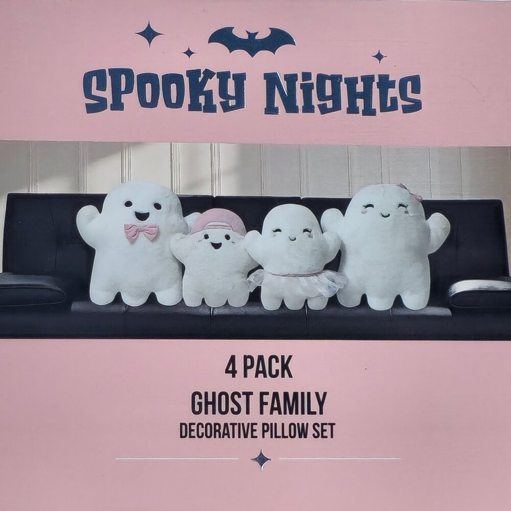 NWT Set of 4 Ghost Family Decorative Plush Faux Fur Throw Pillow Set Halloween